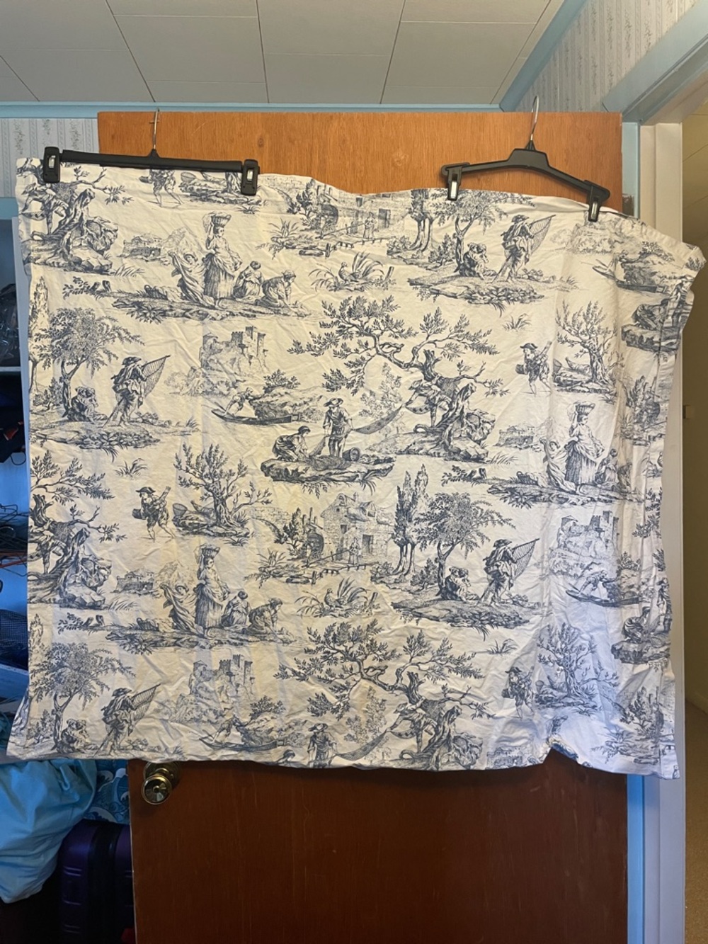 Blue and White Toile Curtain Panel - Scenic Print